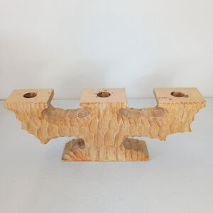 Vintage Carved Wooden Norway Model Beskytte Candle Holder Candelabra...